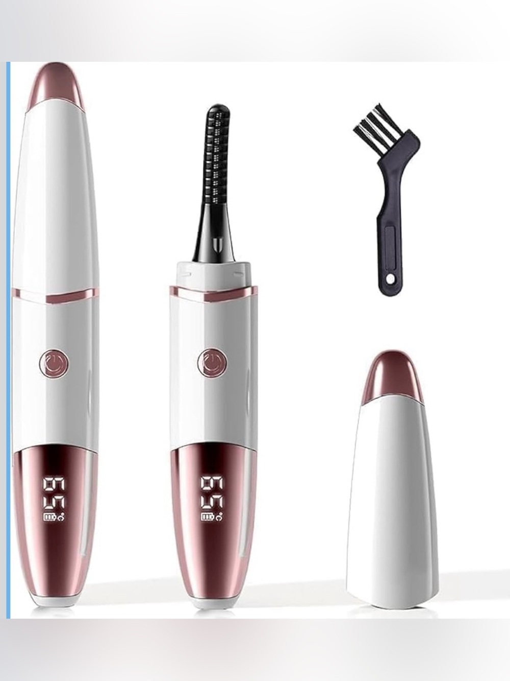 Heated Eyelash Curler Rechargeable with LED Display – White/Rose Gold – New